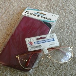 🔵 4/$25 Red Framed Reading Glasses and Case NWT